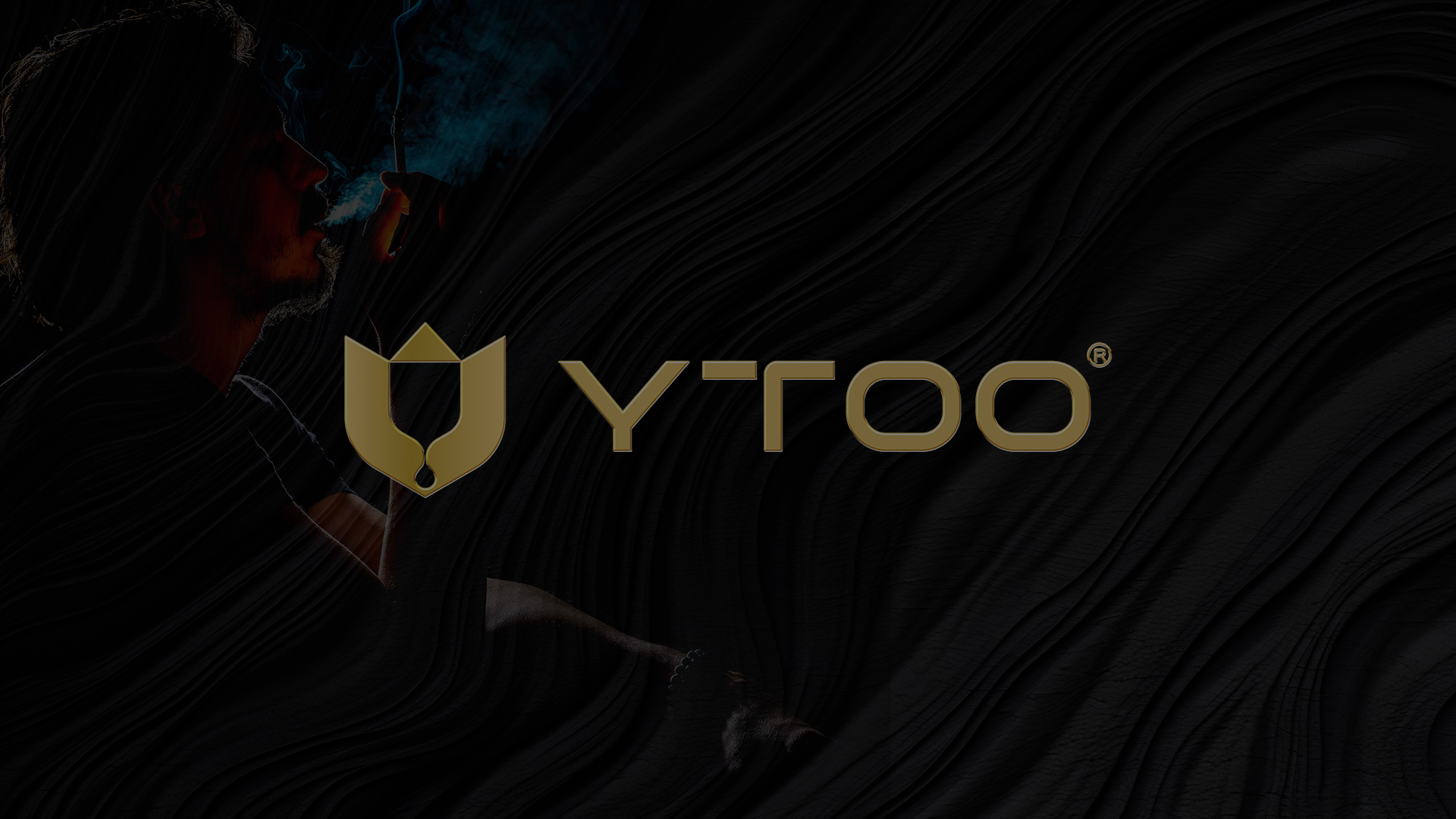 Dark textured background featuring the YTOO logo in golden font, with a silhouette of a person exhaling vapor.
